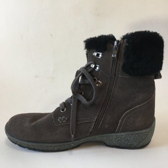 Michelle Dark Gray Black Winter Faux Fur Suede Warm Snow Boots Size 9 Zipper - Picture 9 of 12